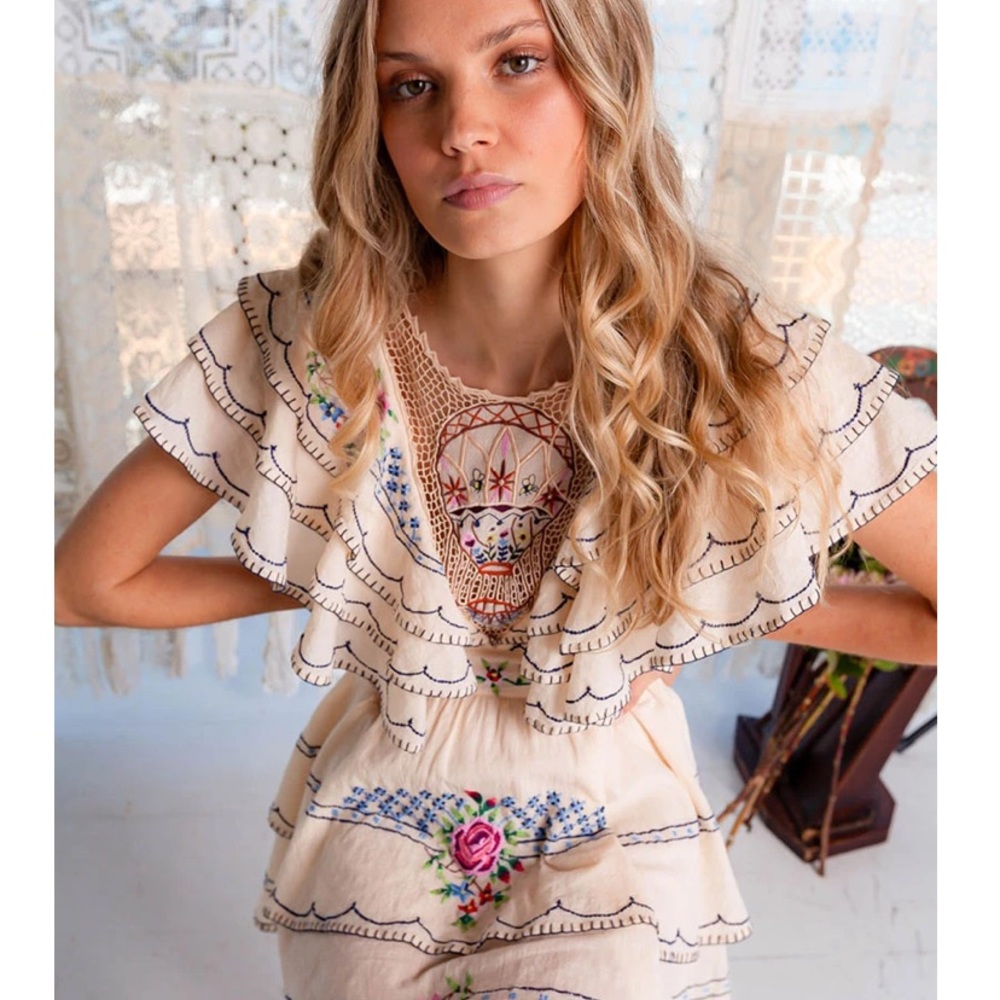 A LITTLE WHIMSY EMBROIDERED MINI DRESS XS